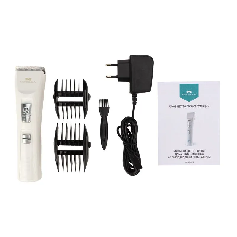 Машинка для стрижки домашних животных со светодиодным индикатором 3,7 В, белая - Фото 2