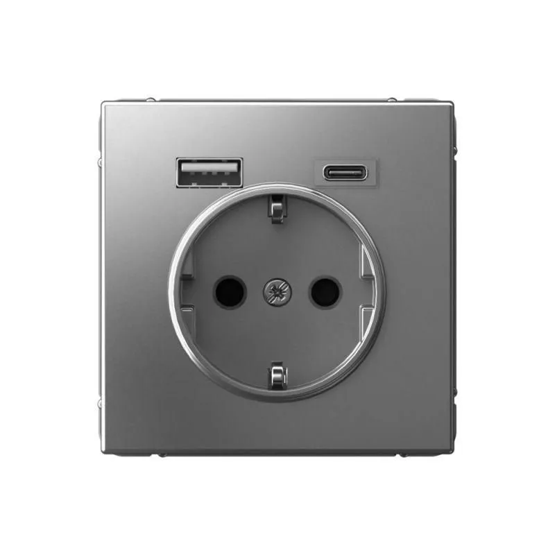 Розетка ArtGallery 16А с 2-мя заряд. устройствами USB A+C 5В/2.4А/3А 2х5В/1.5А механизм сталь SE GAL000932 для дома