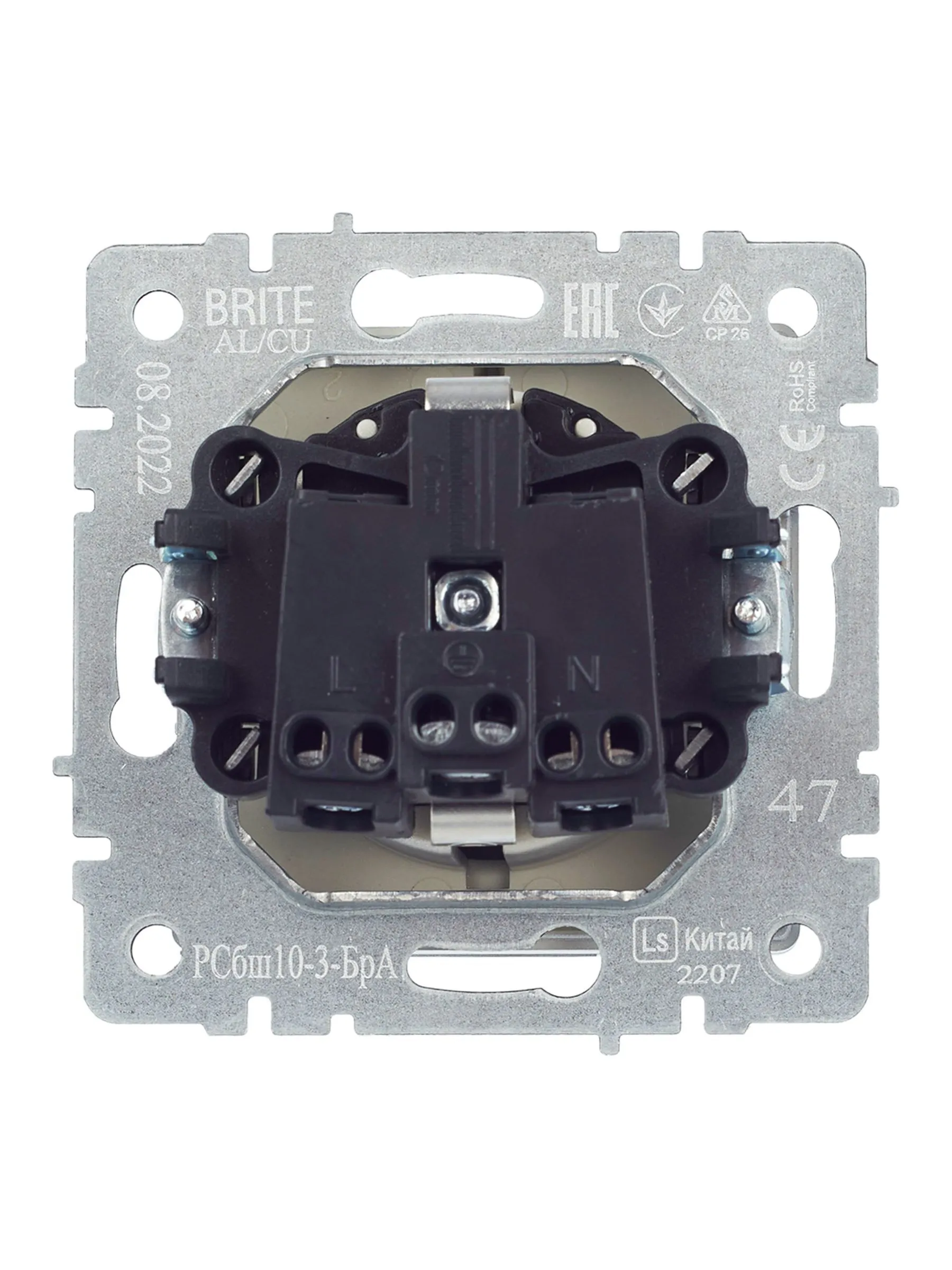 BRITE Розетка 1-местная с заземлением с защитными шторками и крышкой 16А IP20 РСбш10-3-БрА алюминий IEK - Фото 8