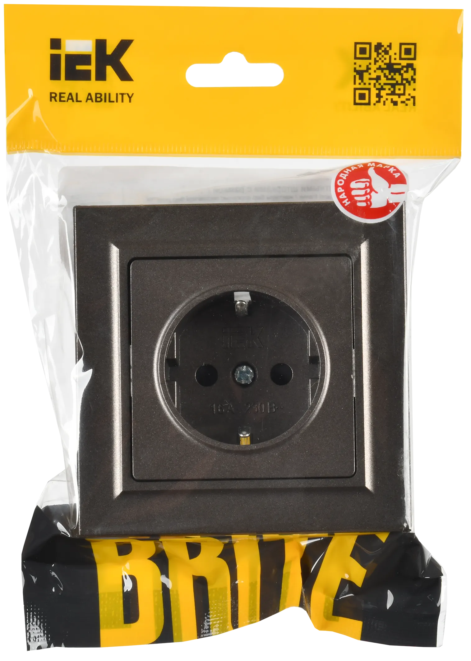 BRITE Розетка 1-местная с заземлением с защитными шторками 16А в сборе РСР14-1-0-БрТБ темная бронза IEK - Фото 2