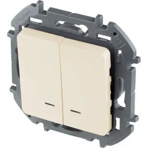 INSPIRIA Выключатель 2-клавишный с подсветкой/индикацией схема 5L 10АХ безвинтовые зажимы слоновая кость 673631