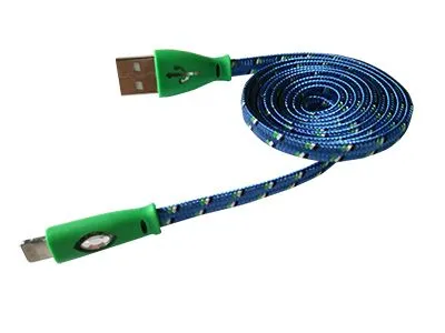 USB-Lightning кабель для iPhone/nylon/flat/blue/1m/REXANT/светящиеся разъемы