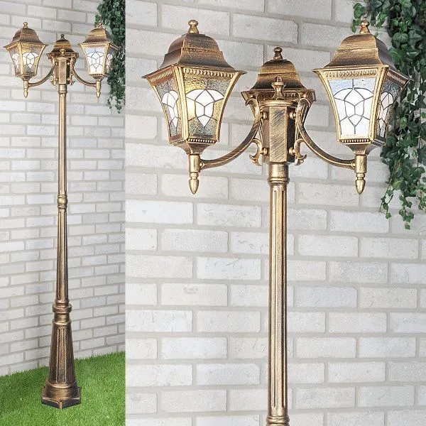 Светильник уличный трехрожковый на столбе IP44 Altair F/3 черное золото Elektrostandard - Фото 2