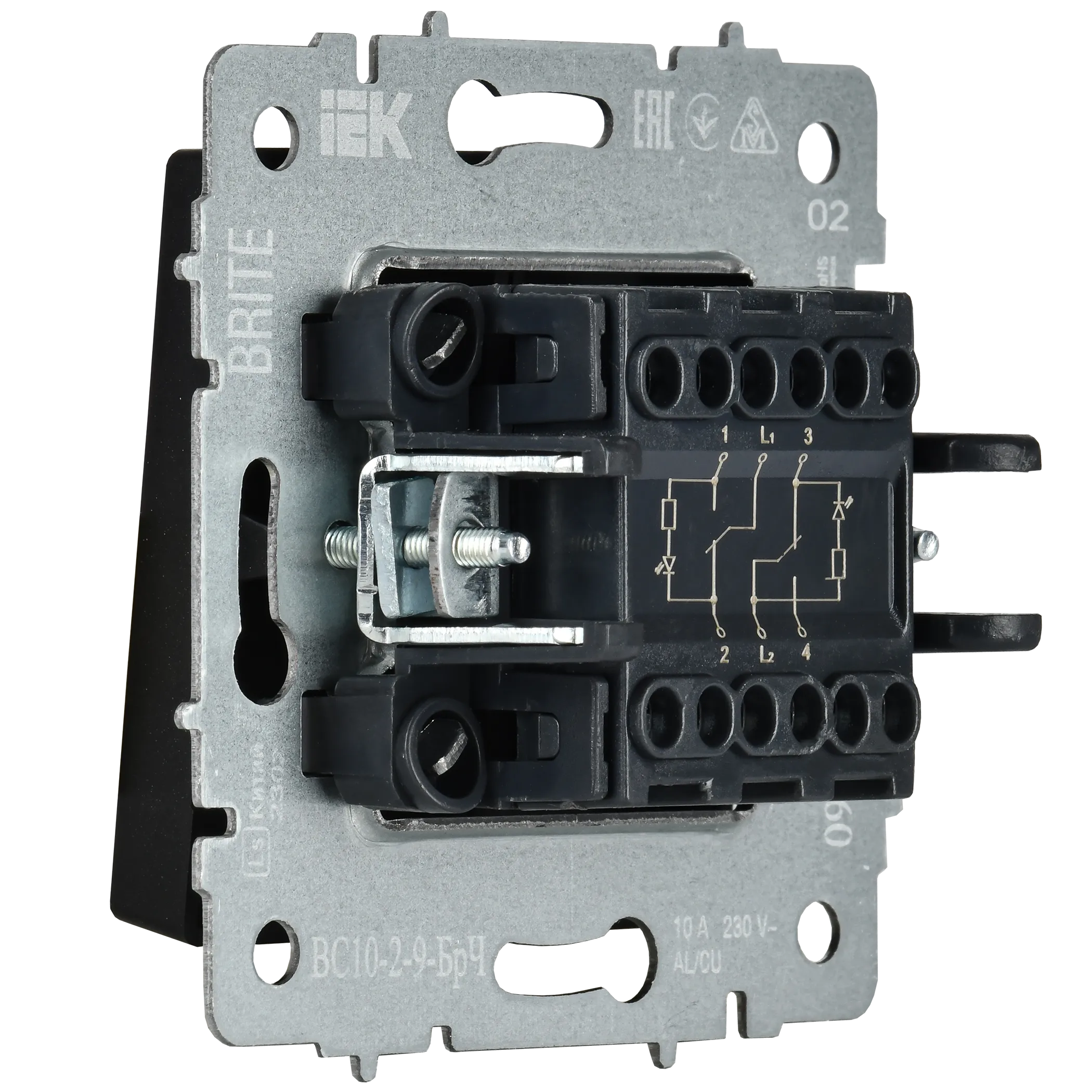 BRITE Выключатель 2-клавишный с индикацией для отелей 10А ВС10-2-9-БрЧ черный IEK - Фото 6