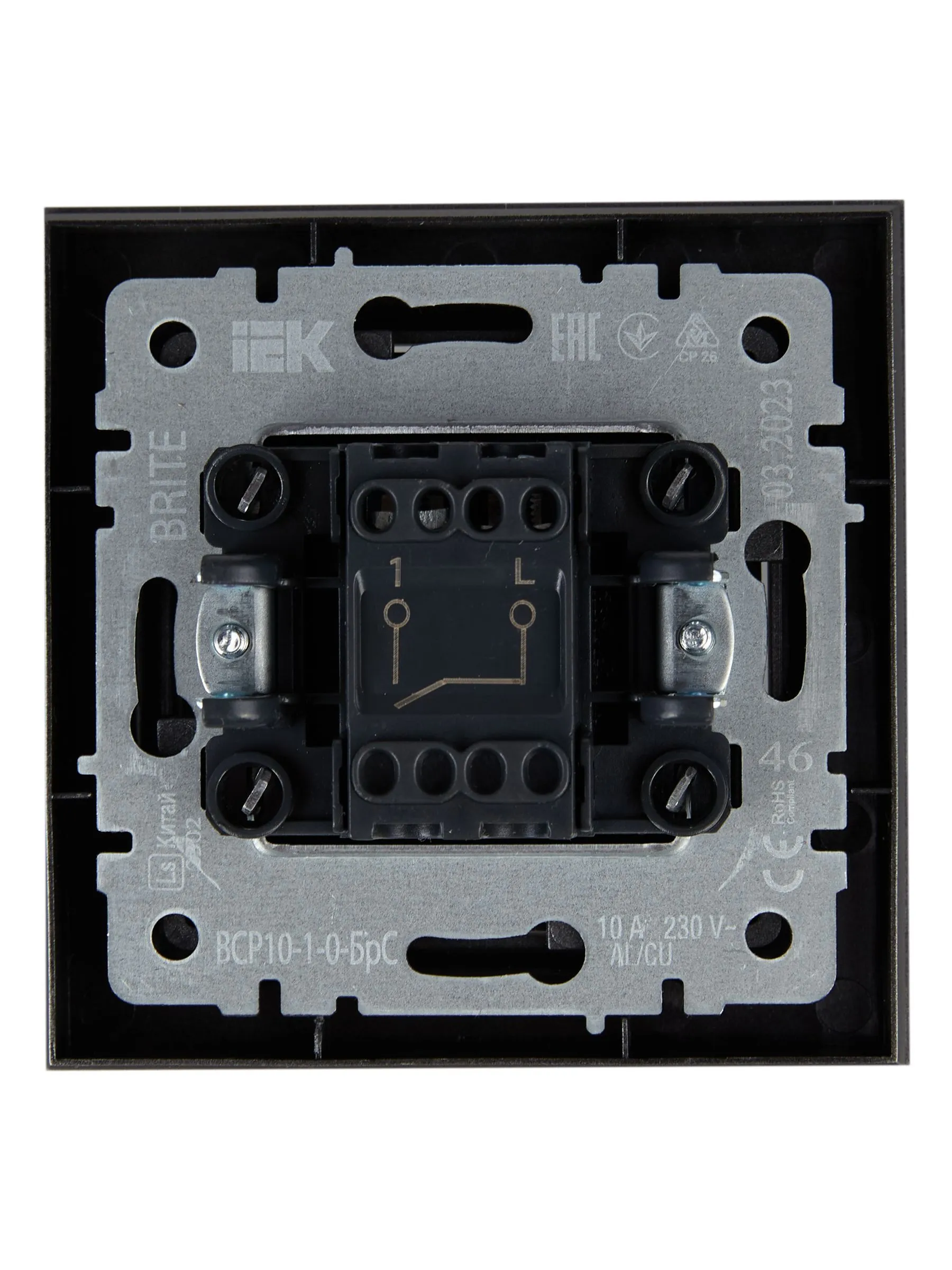 BRITE Выключатель 1-клавишный 10А в сборе ВСР10-1-0-БрС сталь IEK - Фото 7