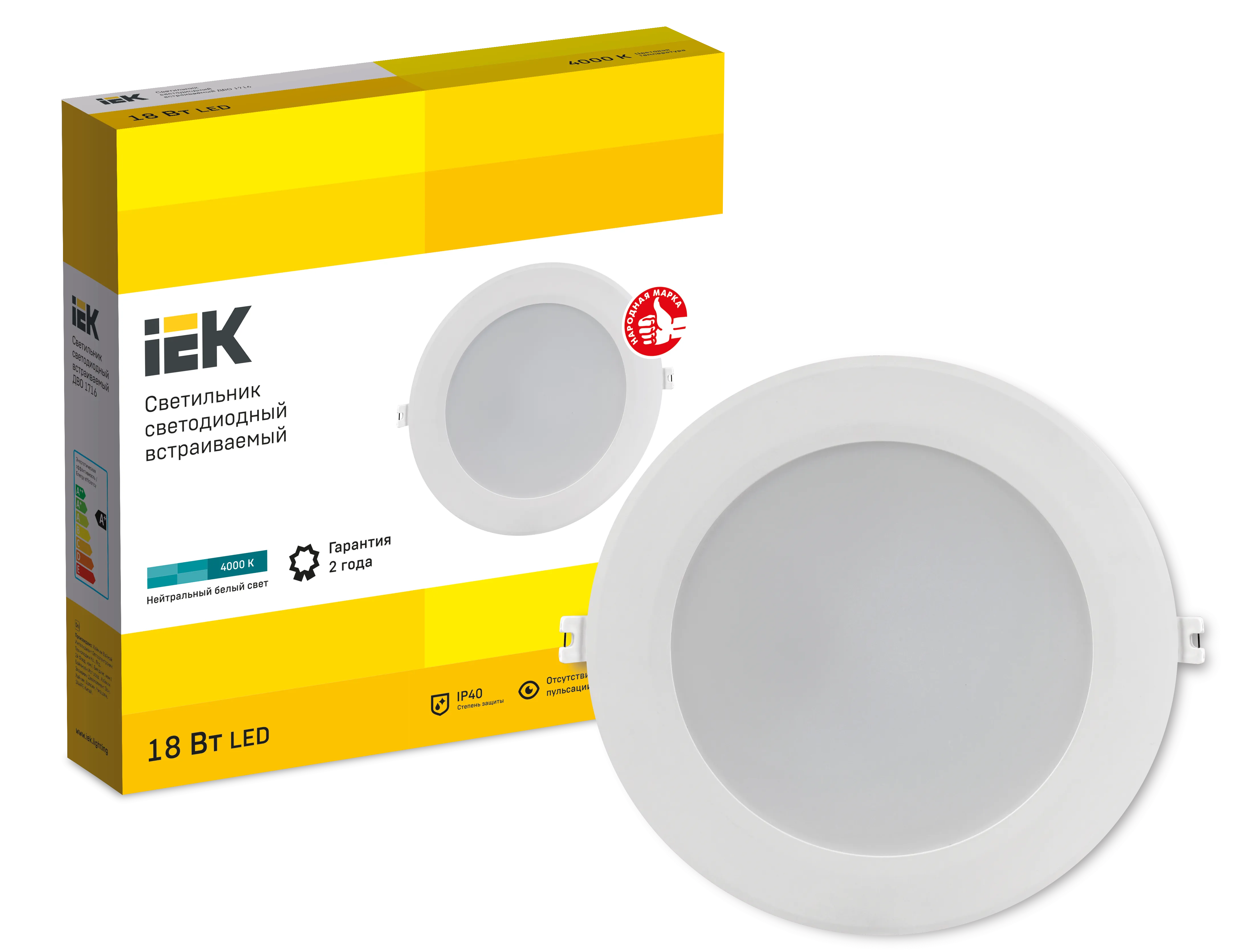 Светильник светодиодный ДВО 1716 белый круг 18Вт 4000К IP40 IEK - Фото 2