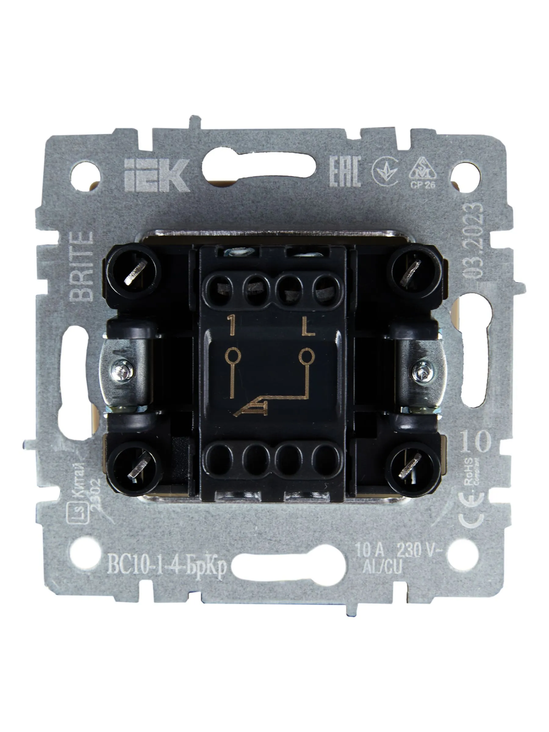 BRITE Выключатель 1-клавишный самовозвратный 10А ВС10-1-4-БрКр бежевый IEK - Фото 7