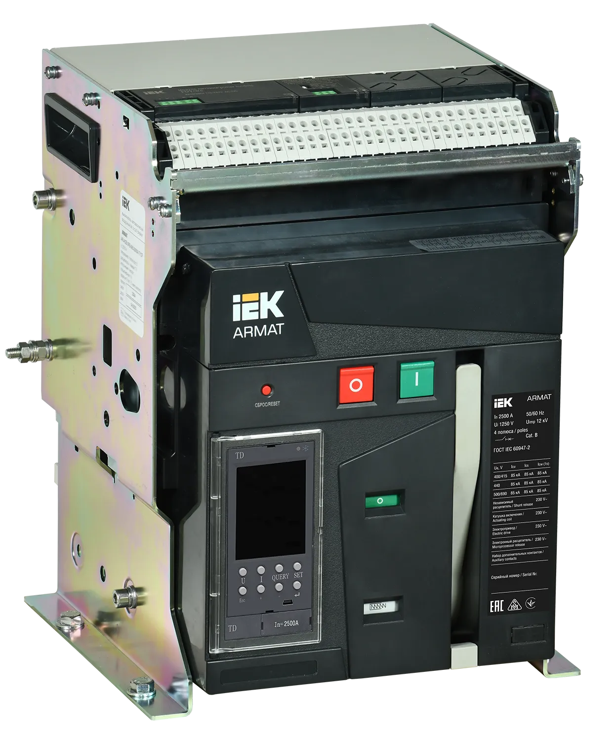 ARMAT AR-A3S TD25 3P F HR/VR Выключатель автоматический воздушный 85кА расцепитель TD 2500А 3P стационарный с аксессуарами ~220-240В: реле отключения,