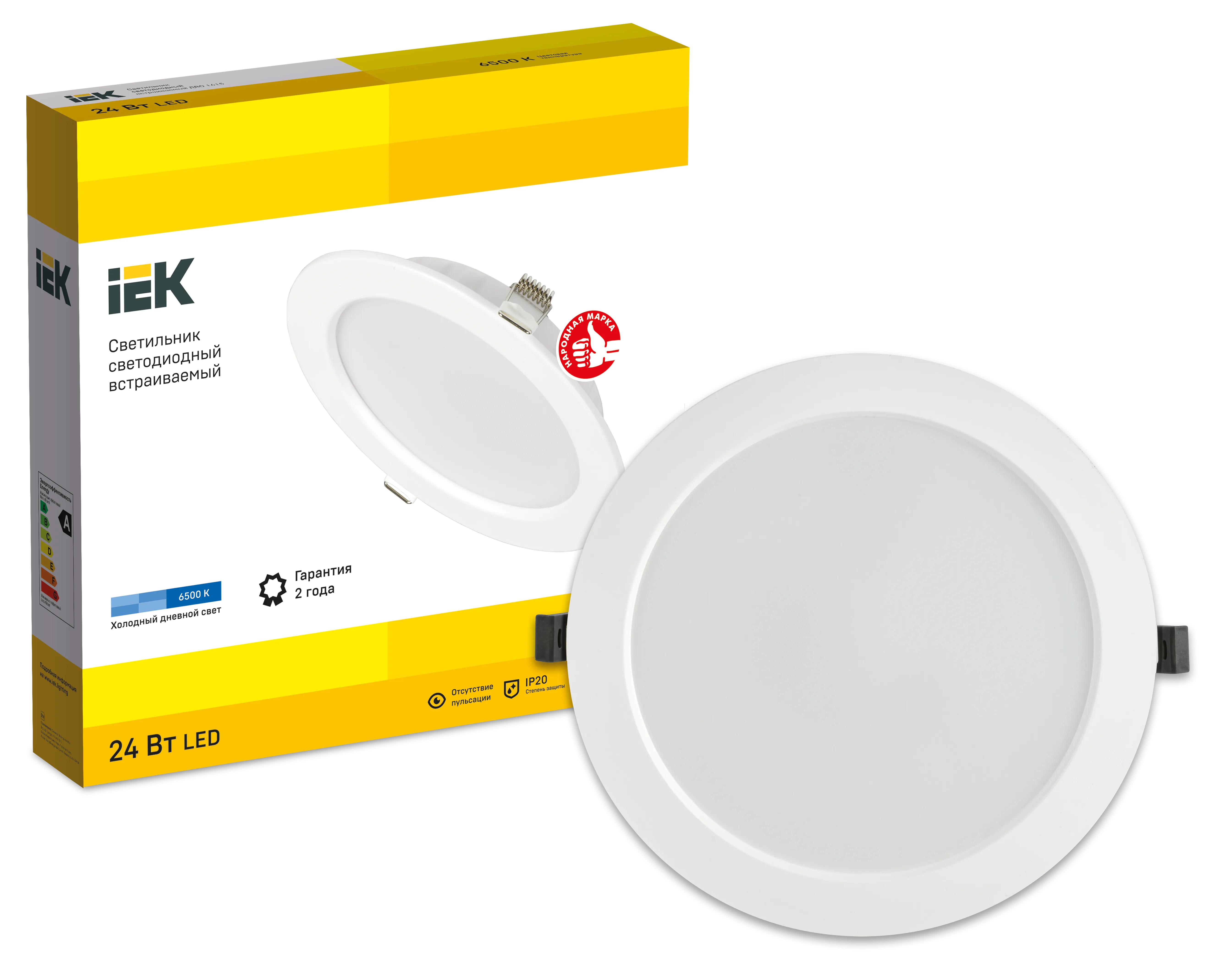 Светильник светодиодный ДВО 1615 белый круг 24Вт 6500К IP20 IEK - Фото 2