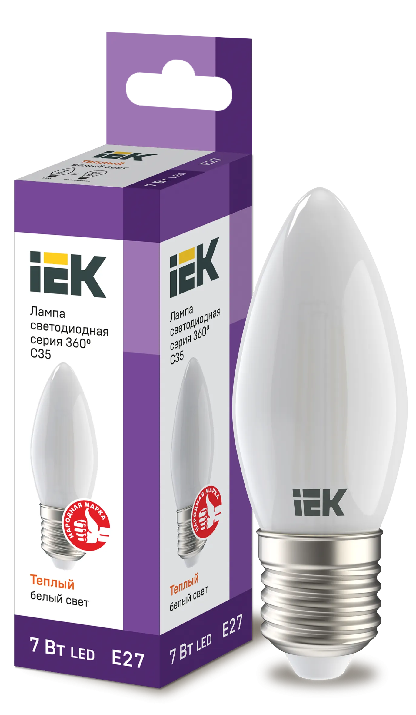 Лампа светодиодная C35 свеча матовая 7Вт 230В 3000К E27 серия 360° IEK LLF-C35-7-230-30-E27-FR
