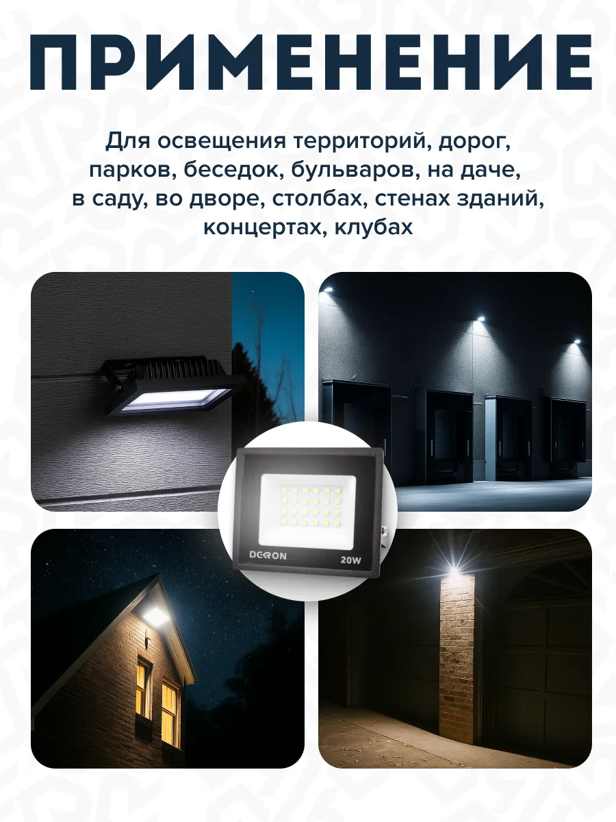 Прожектор светодиодный 20Вт, 1600лм, 6500K, черный,IP65 - Фото 5