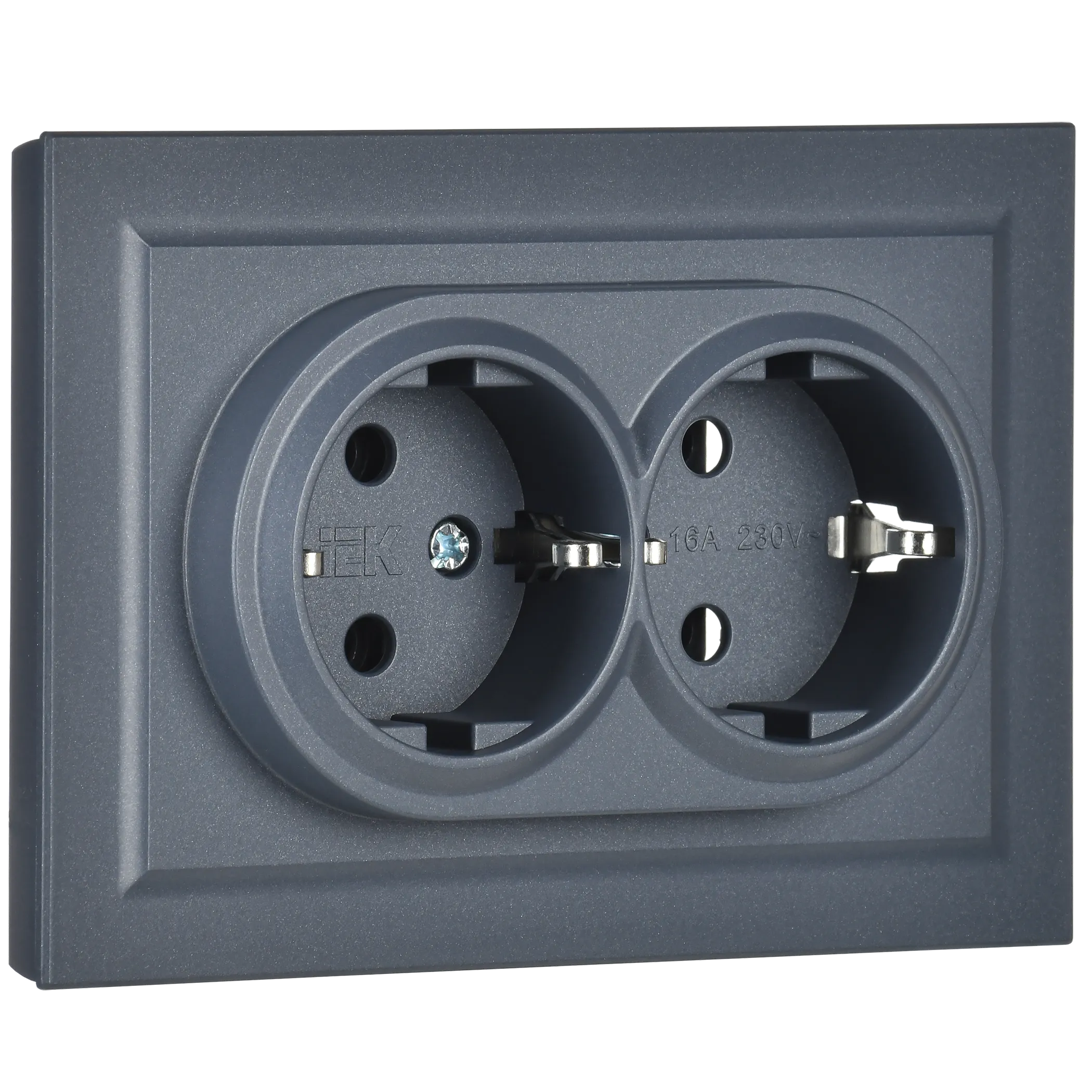 BRITE Розетка 2-местная с заземлением без защитных шторок 16А в сборе РС12-3-БрМ маренго IEK - Фото 3