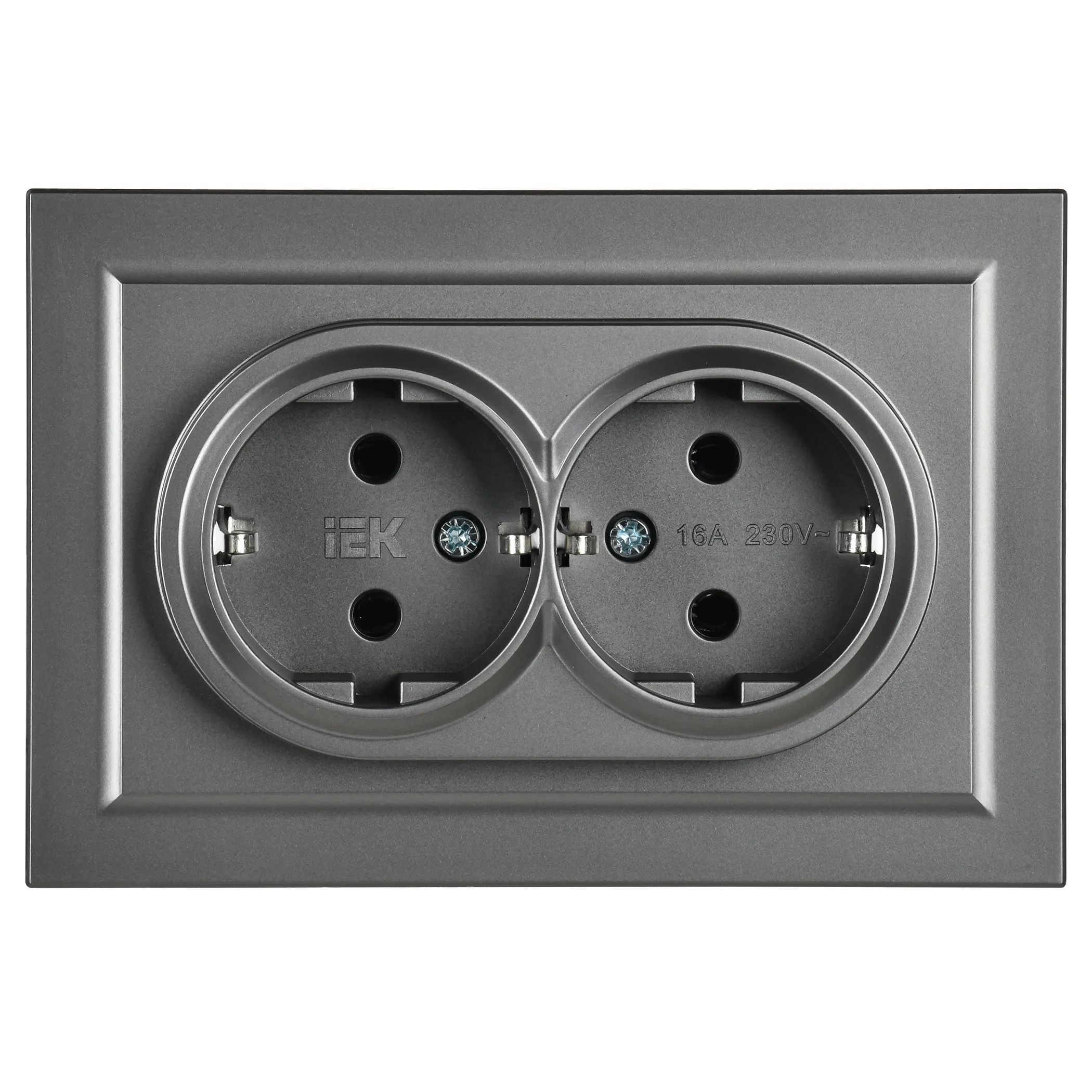 BRITE Розетка 2-местная с заземлением без защитных шторок 16А в сборе РС12-3-БрС сталь IEK - Фото 4