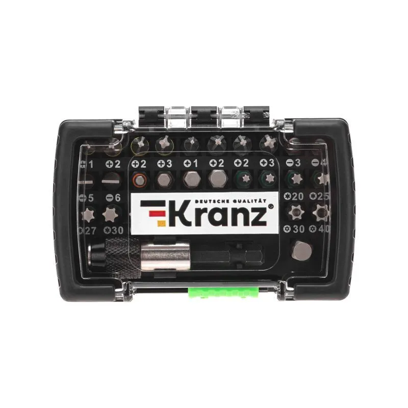 Набор бит с магнитным держателем, пластиковый кейс, 32 шт KRANZ KR-92-0464