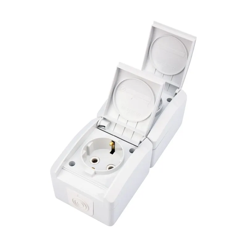 Блок вертикальный 2 розетки INDUSTRIAL IP54 с/з, о/у, белый KRANZ - Фото 2