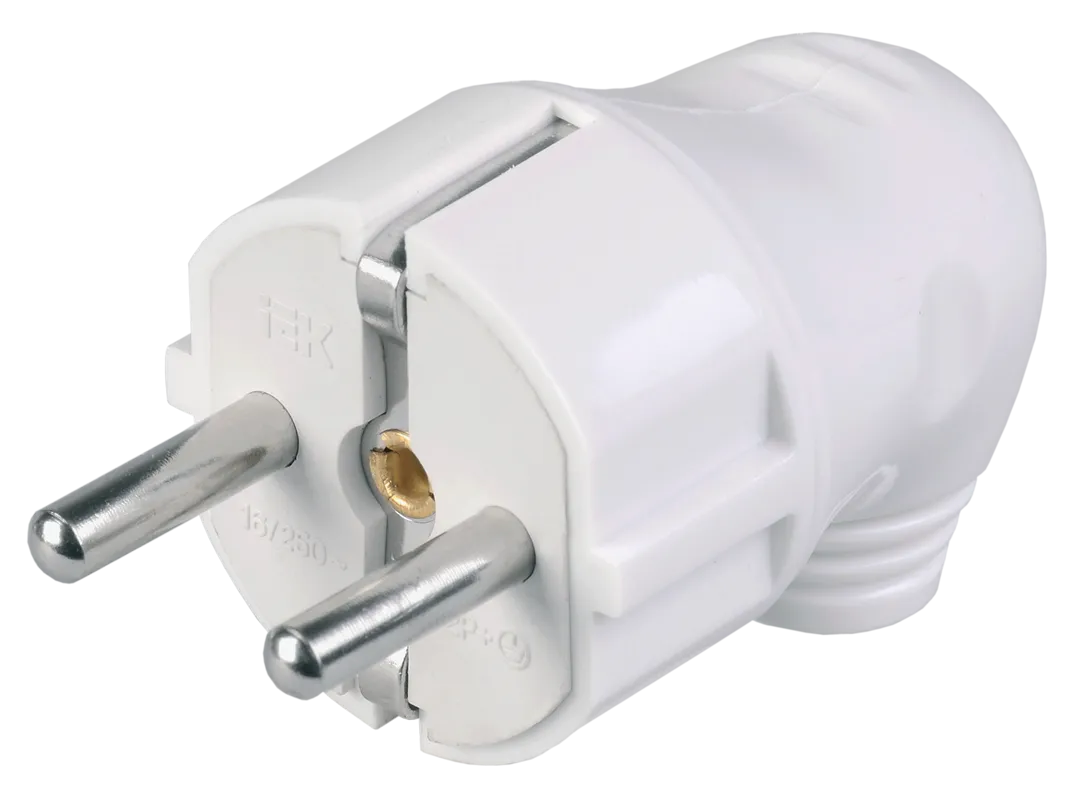 Вилка разборная угловая ВПу11-01-Ст с заземляющим контактом 16А белая IEK 