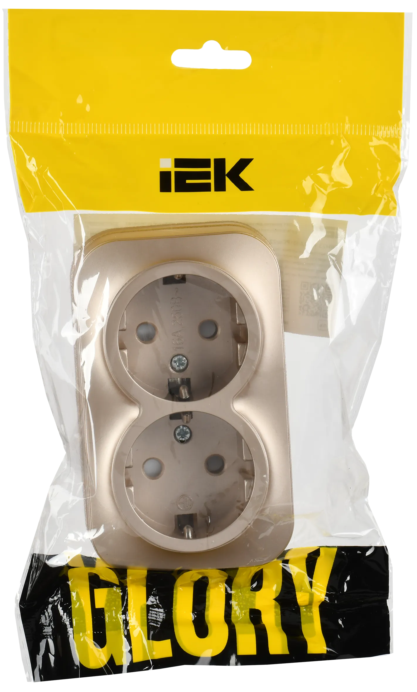 GLORY Розетка 2-местная для открытой установки с заземлением с защитными шторками 16А РСш22-3-ХШм шампань матовый IEK - Фото 2