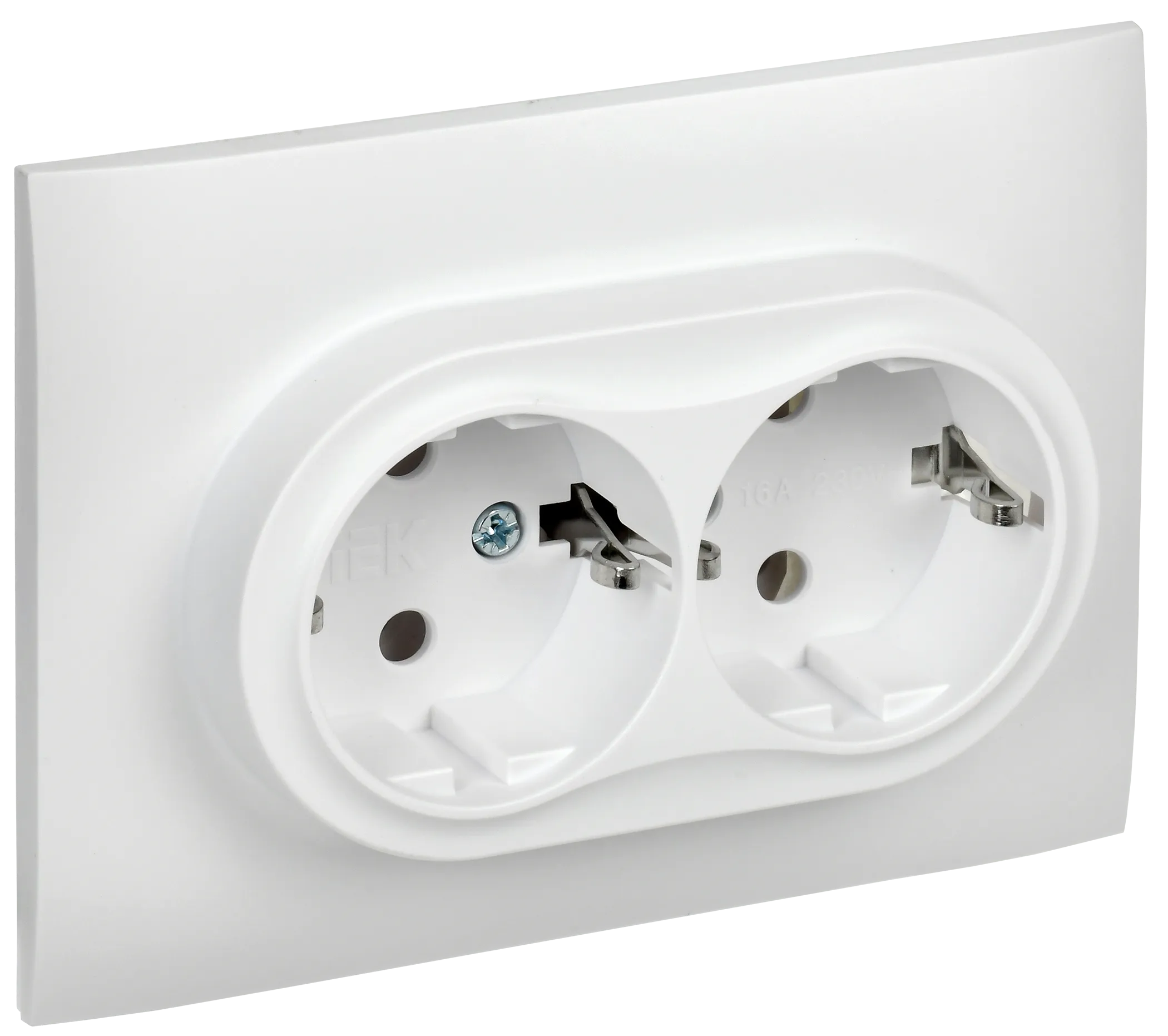 SKANDY Розетка 2-местная с заземлением без защитных шторок 16А в сборе SK-R08W арктический белый IEK SK-R21-16-K01-F