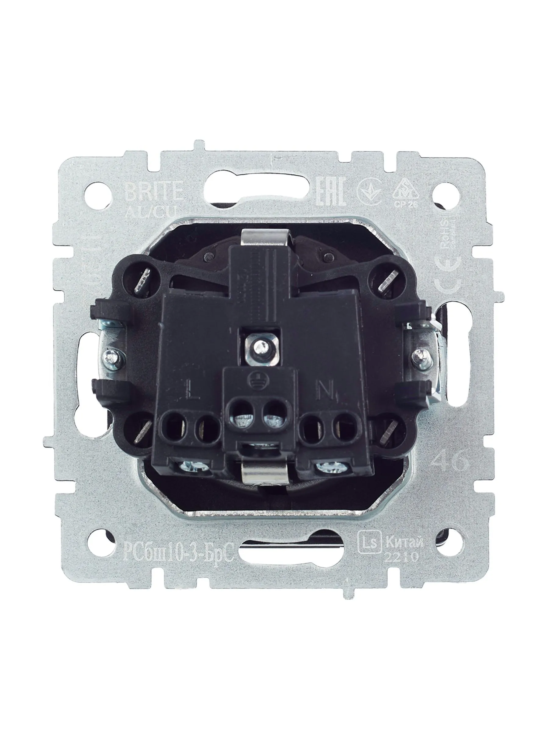 BRITE Розетка 1-местная с заземлением с защитными шторками и крышкой 16А IP20 РСбш10-3-БрС сталь IEK - Фото 2