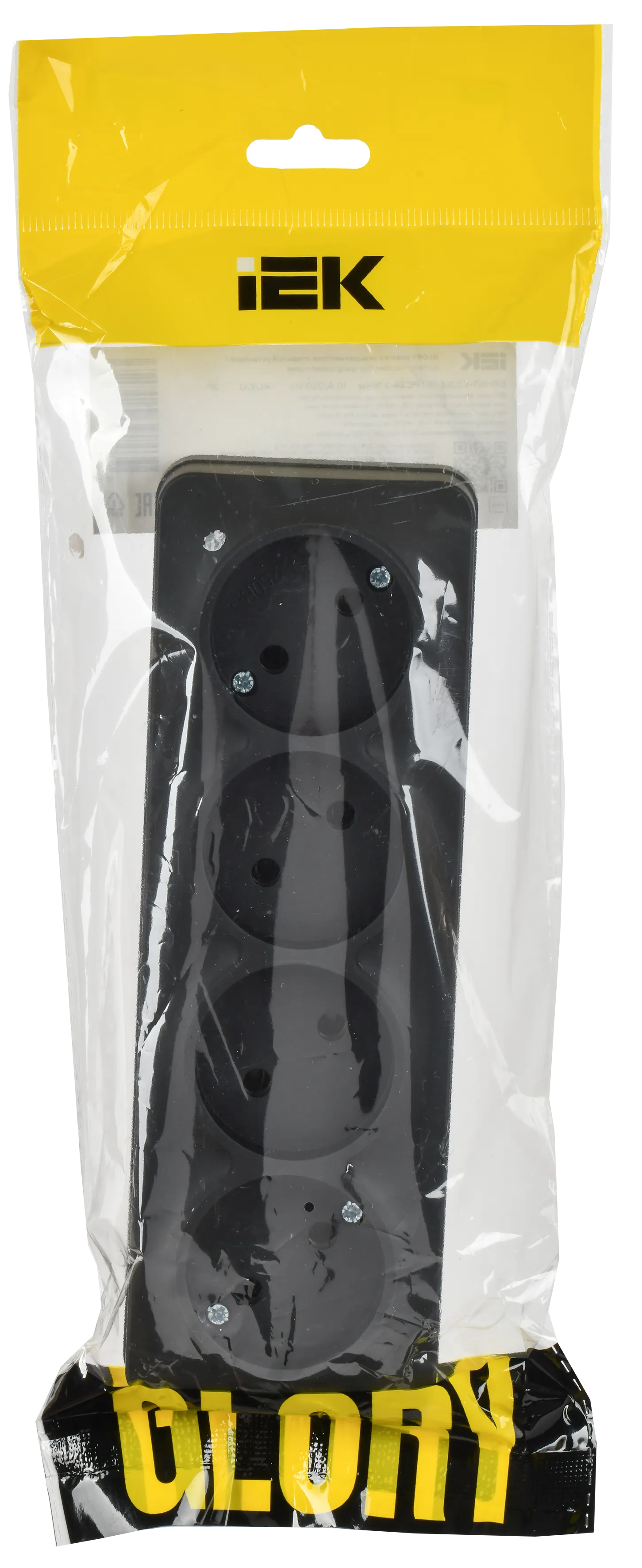 GLORY Розетка 4-местная для открытой установки без заземления без защитных шторок 10А РС24-2-ХЧм черный матовый IEK - Фото 2