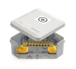 Коробка уравнивания потенциалов (КУП) 100х100х50мм, 6 гермовводов, с шиной 6х9 8груп, P55 (48шт) GE41361