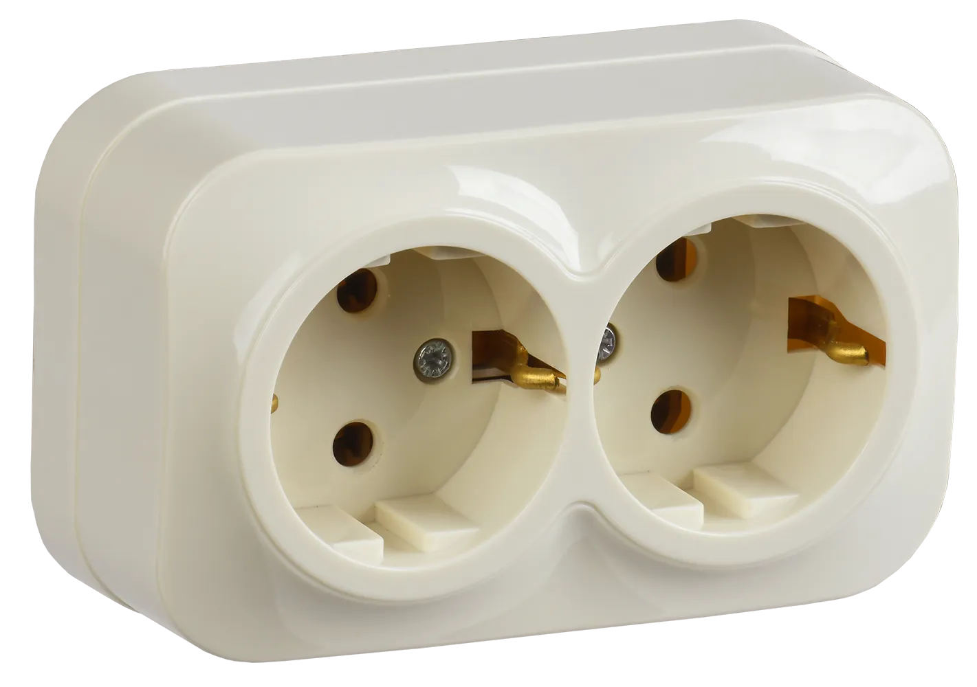 GLORY Розетка 2-местная для открытой установки с заземлением без защитных шторок 16А РС22-3-ХК кремовый IEK ERH21-K33-16