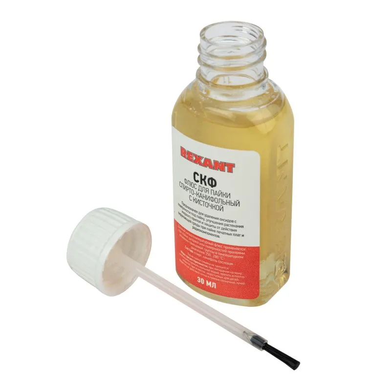 Флюс для пайки, СКФ (спирто-канифольный), 30мл, с кисточкой, флакон REXANT - Фото 3