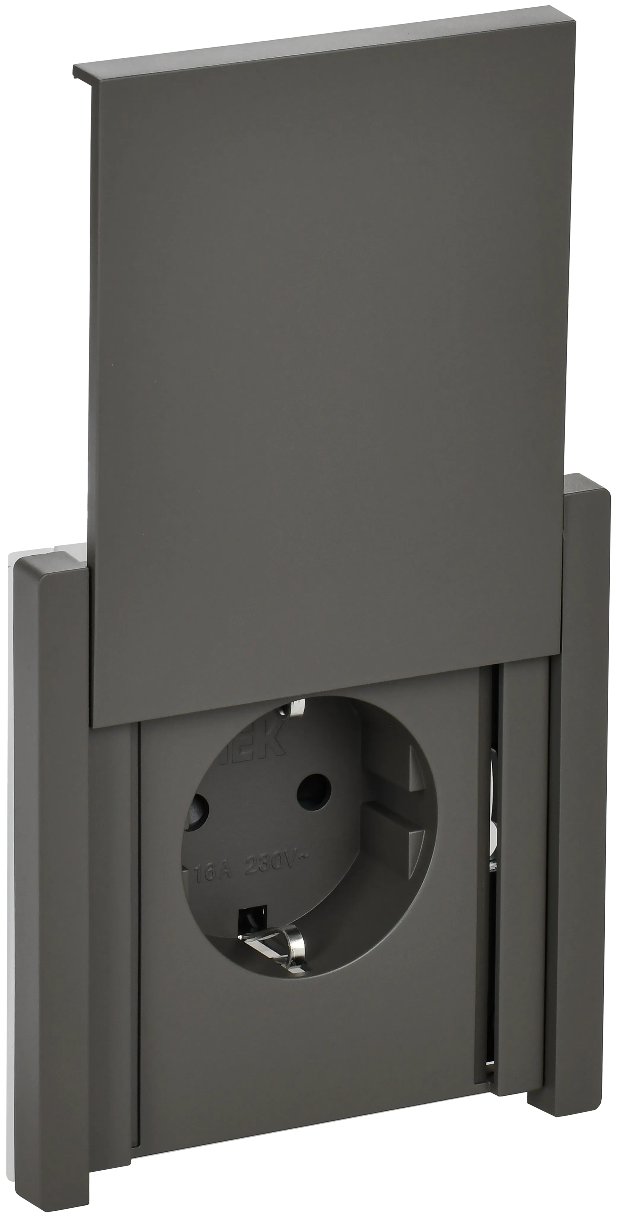 FORTE&PIANO Розетка 1-местная с заземлением с защитными шторками и крышкой безвинтовое крепление 16А IP44 FP319 серый IEK