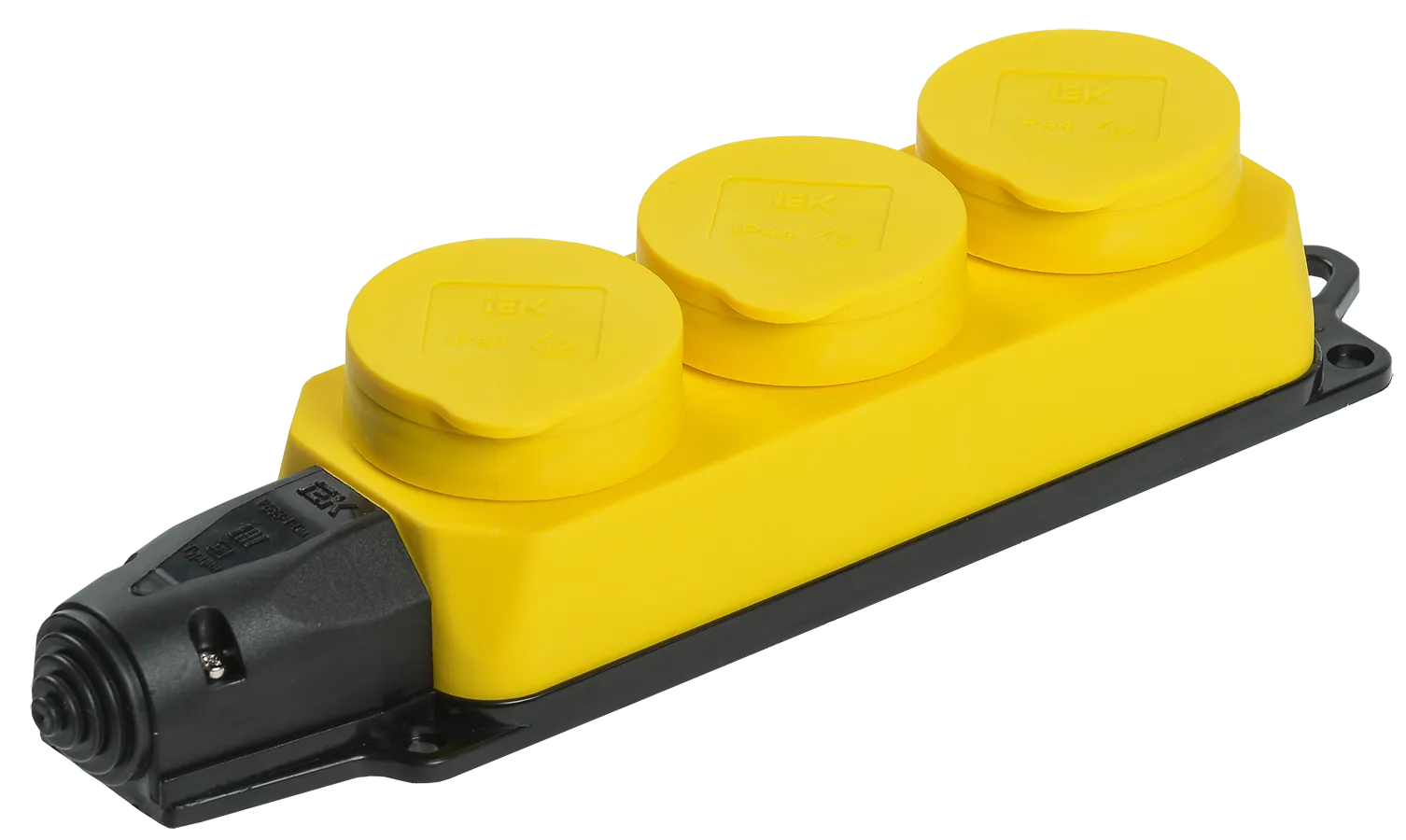 Розетка (колодка) 3-местная РБ33-1-0м с защитными крышками IP44 ОМЕГА каучук жёлтая IEK