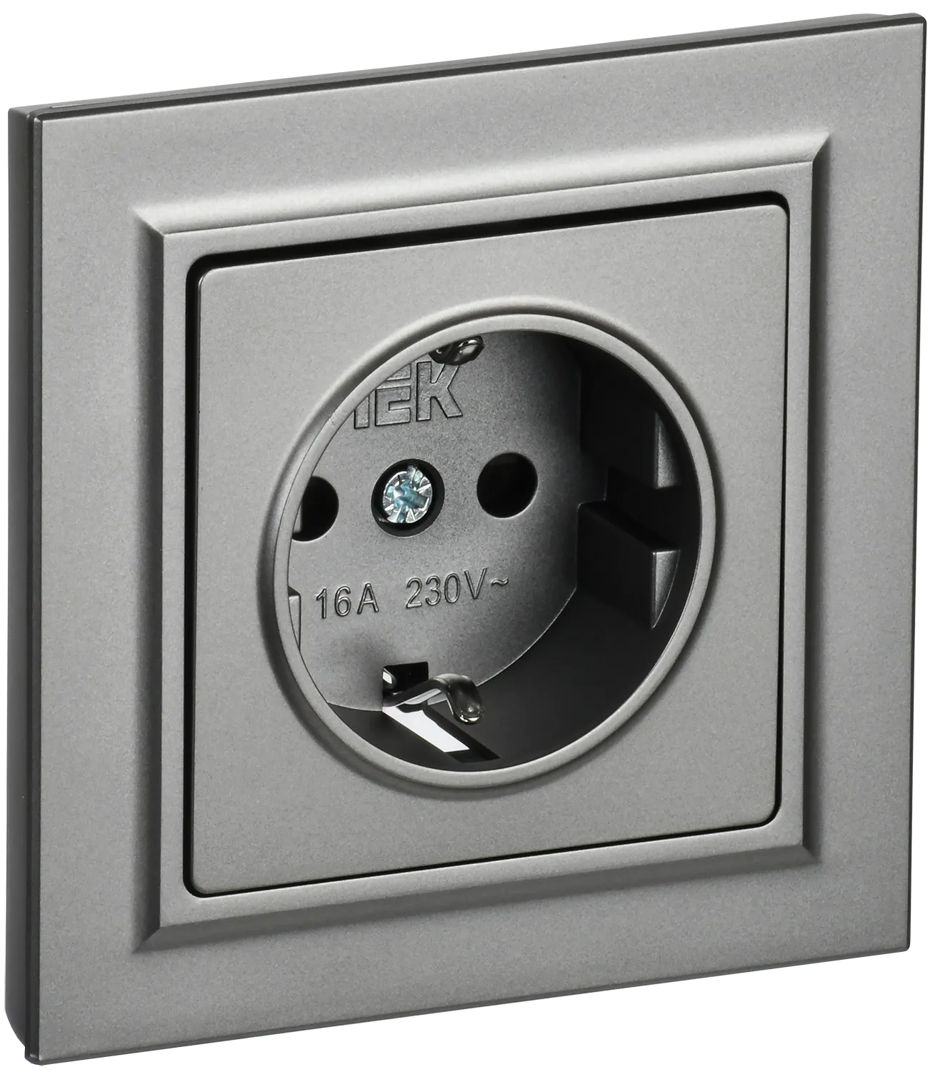 BRITE Розетка 1-местная с заземлением с защитными шторками 16А в сборе РСР14-1-0-БрС сталь IEK