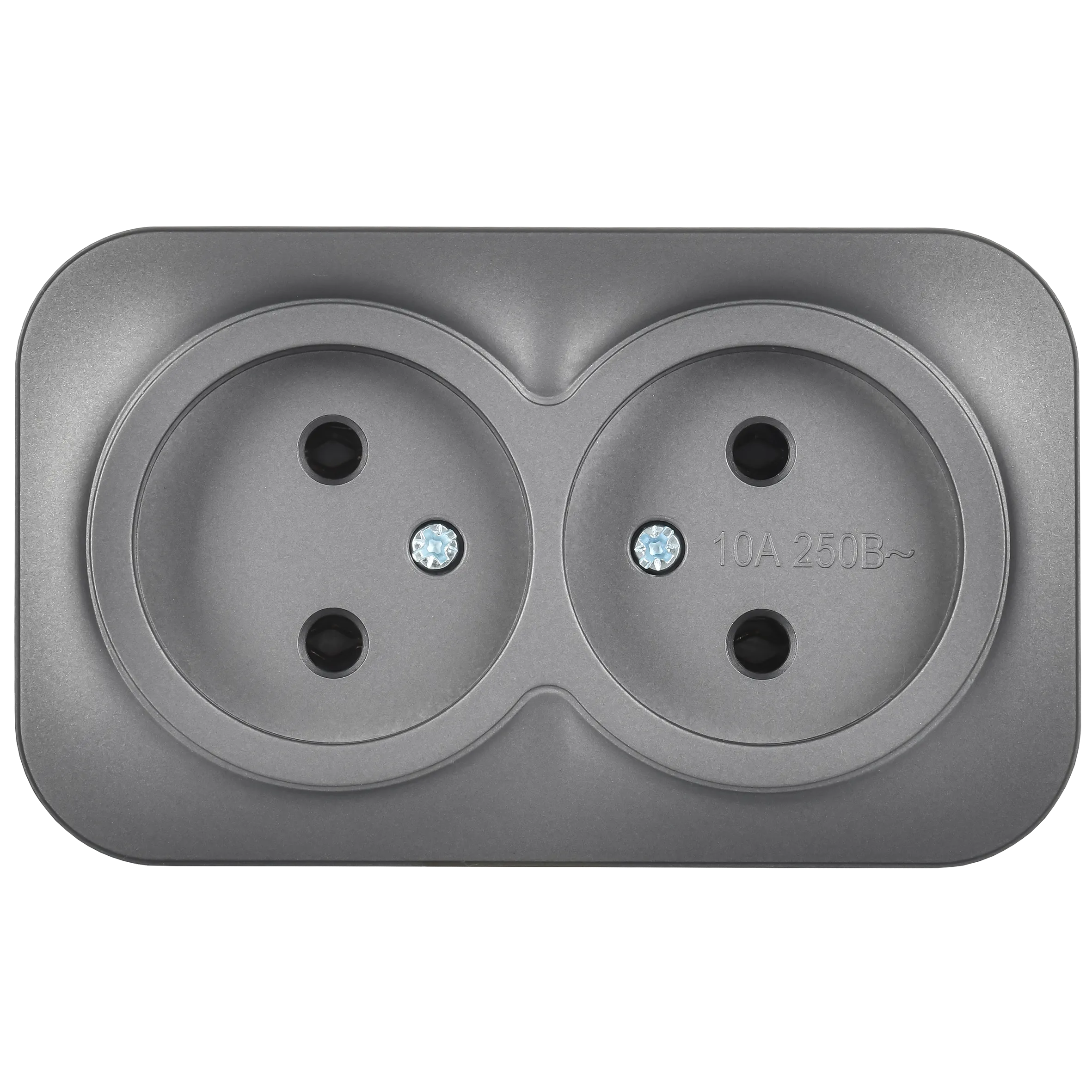 GLORY Розетка 2-местная для открытой установки без заземления без защитных шторок 10А РС22-2-ХСм сталь матовый IEK - Фото 6