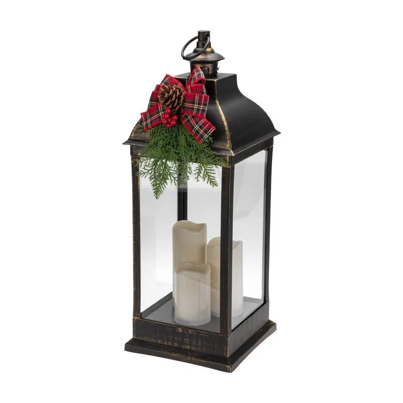 Декоративный фонарь с тремя свечами, бронзовый корпус, размер 24х24х65см, цвет теплый белый 513-049