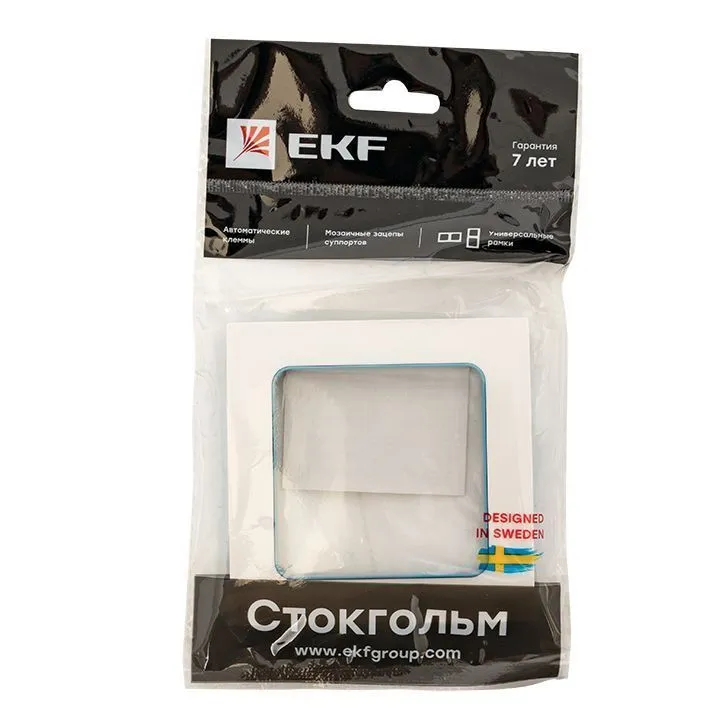 Стокгольм Рамка 1-местная белая с линией цвета синий EKF - Фото 5