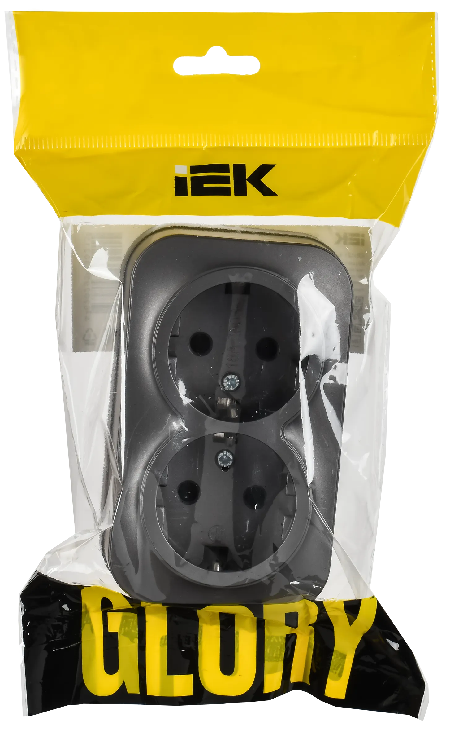 GLORY Розетка 2-местная для открытой установки с заземлением без защитных шторок 16А РС22-3-ХСм сталь матовый IEK - Фото 2