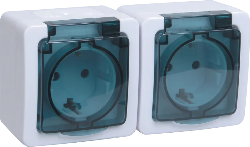 Розетка 2-местная для открытой установки РСб22-3-ГПБд с заземляющим контактом IP54 ГЕРМЕС PLUS (цвет крышки: дымчатый) IEK ERMP22-K03-16-54-EC