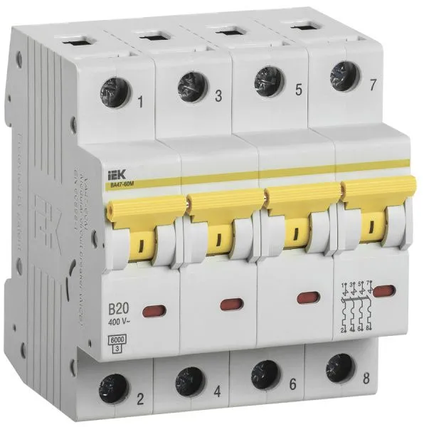 KARAT Автоматический выключатель ВА47-60M 4P B 20А 6кА IEK MVA31-4-020-B