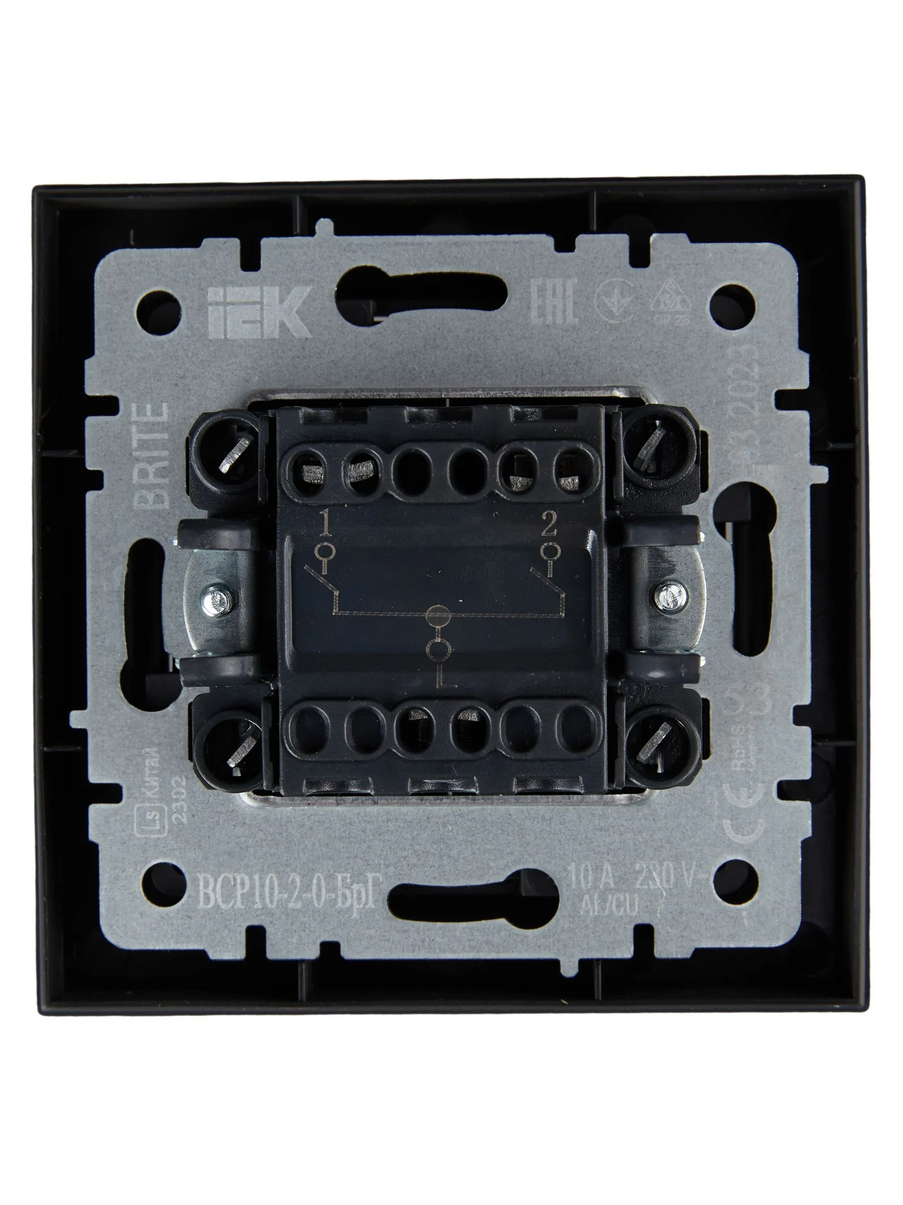 BRITE Выключатель 2-клавишный 10А в сборе ВСР10-2-0-БрГ графит IEK - Фото 3