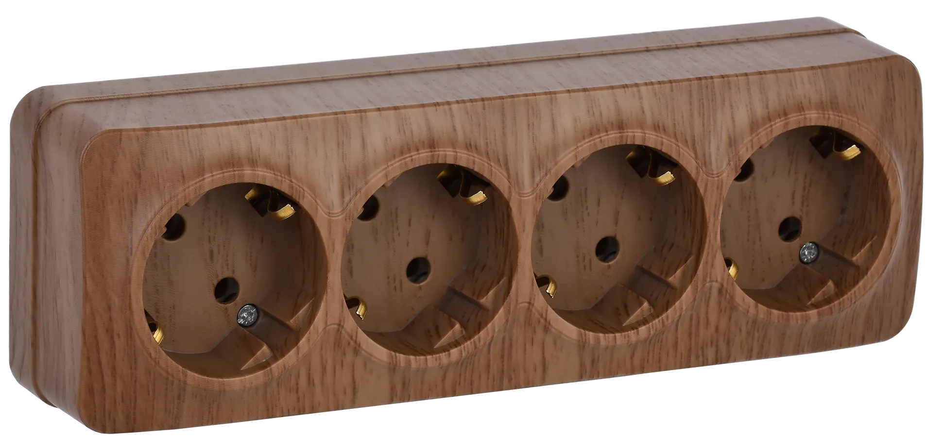 GLORY Розетка 4-местная для открытой установки с заземлением без защитных шторок 16А РС24-3-ХД дуб IEK ERH41-K24-16