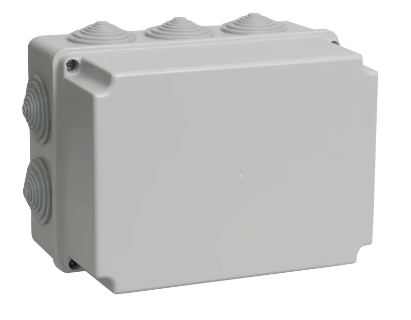 Коробка распаячная КМ41246 для открытой проводки безгалогенная (HF) 190х140х120мм IP55 10 гермовводов серая IEK