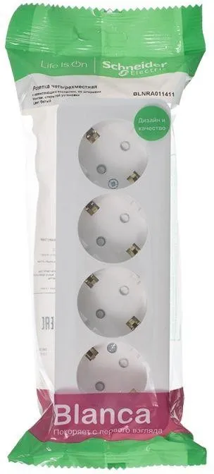 Розетка 4-м ОП Blanca 16А IP20 250В с заземл. защ. шторки с изолир. пластиной бел. SE BLNRA011411 - Фото 2