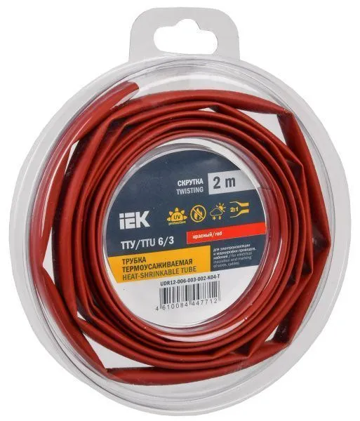 Трубка термоусадочная ТТУ нг-LS 6/3 красная (2м/упак) IEK UDR12-006-003-002-K04-T