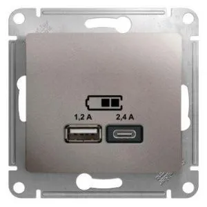 Розетка USB Glossa тип A+C 5В/2.4А 2х5В/1.2А механизм платина SE GSL001239 1340097