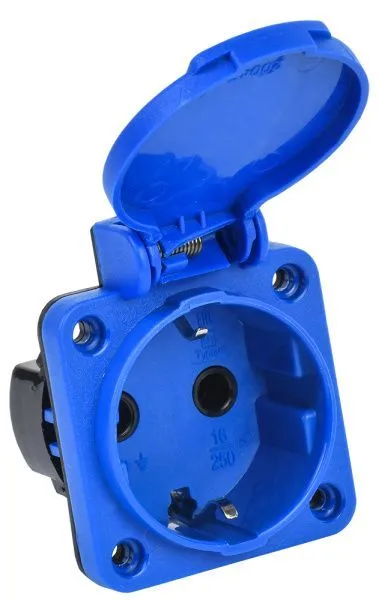 MAGNUM Розетка панельная SCHUKO РП11-3 с крышкой IP44 синий IEK 