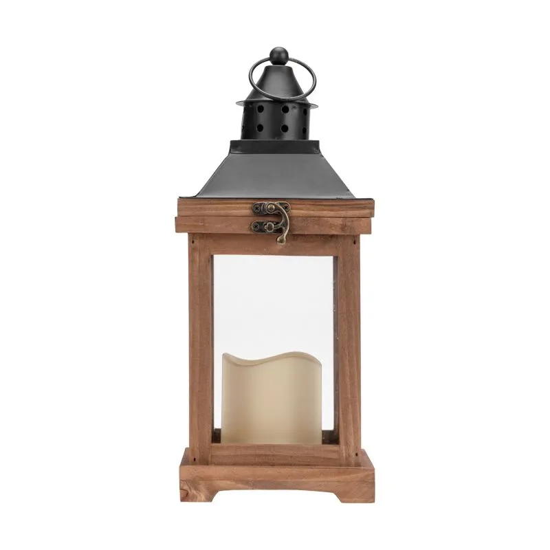 Декоративный фонарь со свечкой, корпус из дерева, размер 14х14х35cм, цвет теплый белый - Фото 4