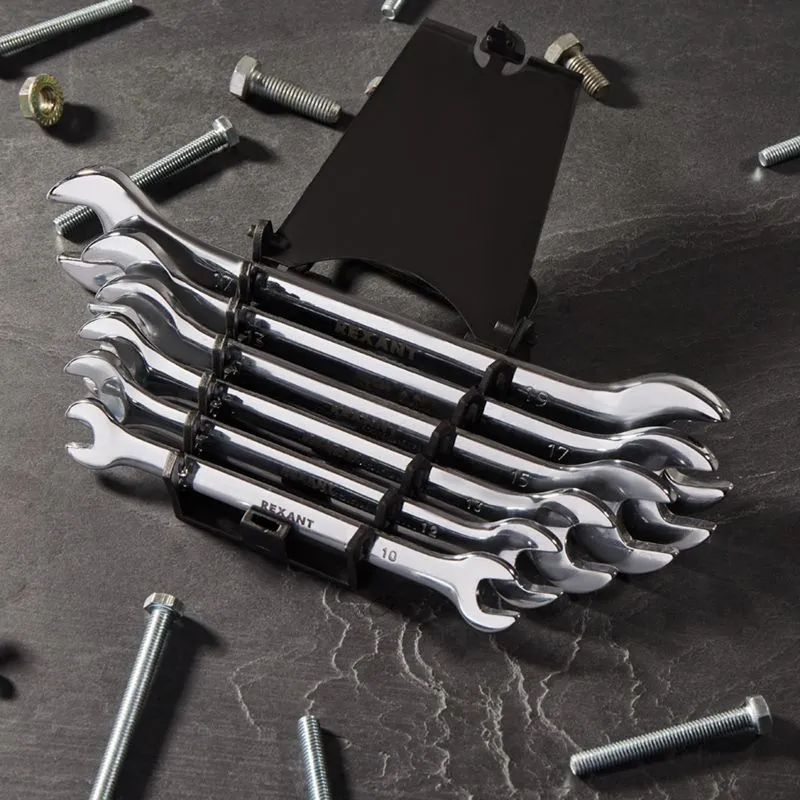 Набор ключей рожковых (8-19мм), 6 шт, CrV, зеркальное хромирование REXANT - Фото 2