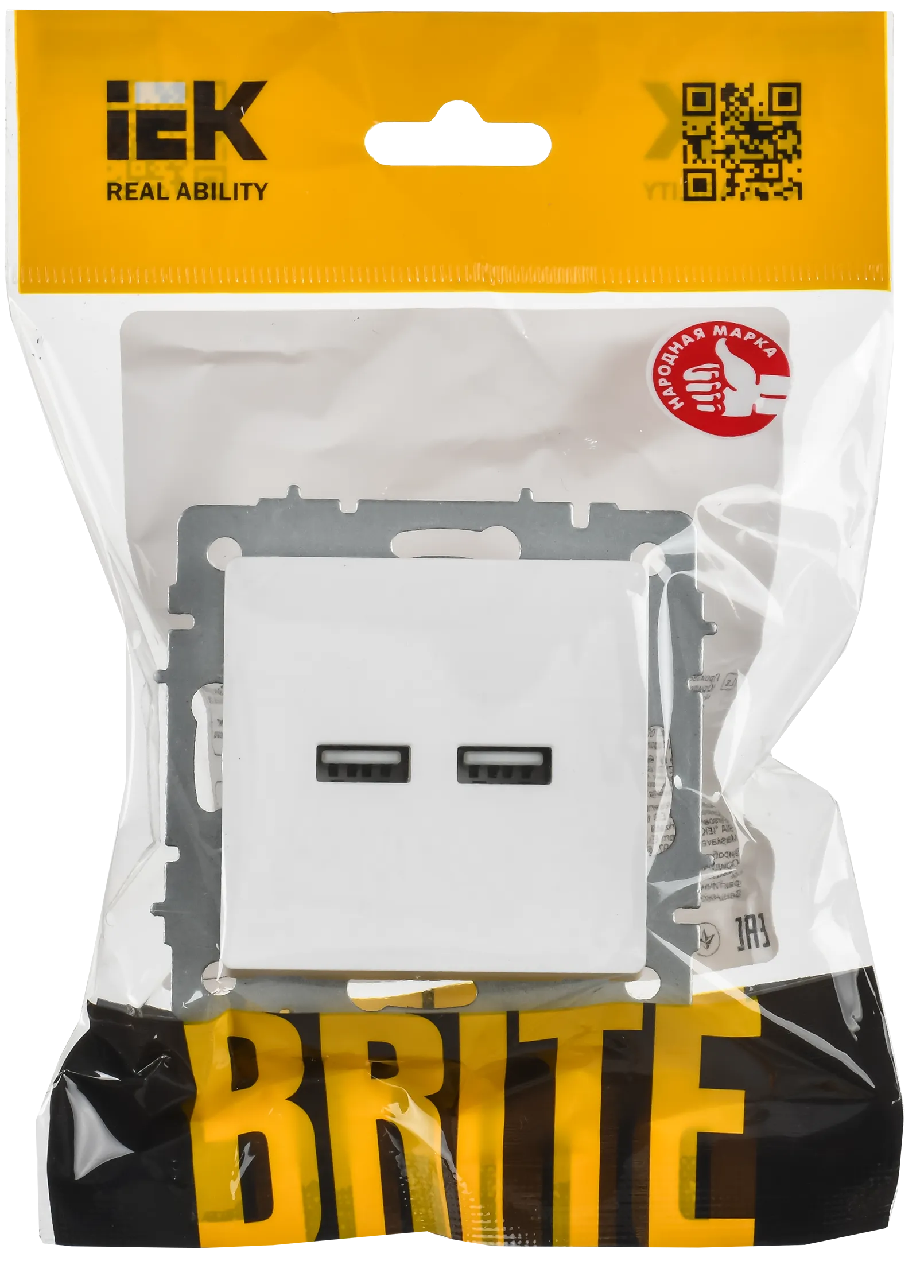 BRITE Розетка USB A+A 5В 3,1А РЮ10-1-БрАБ арктический белый IEK - Фото 2
