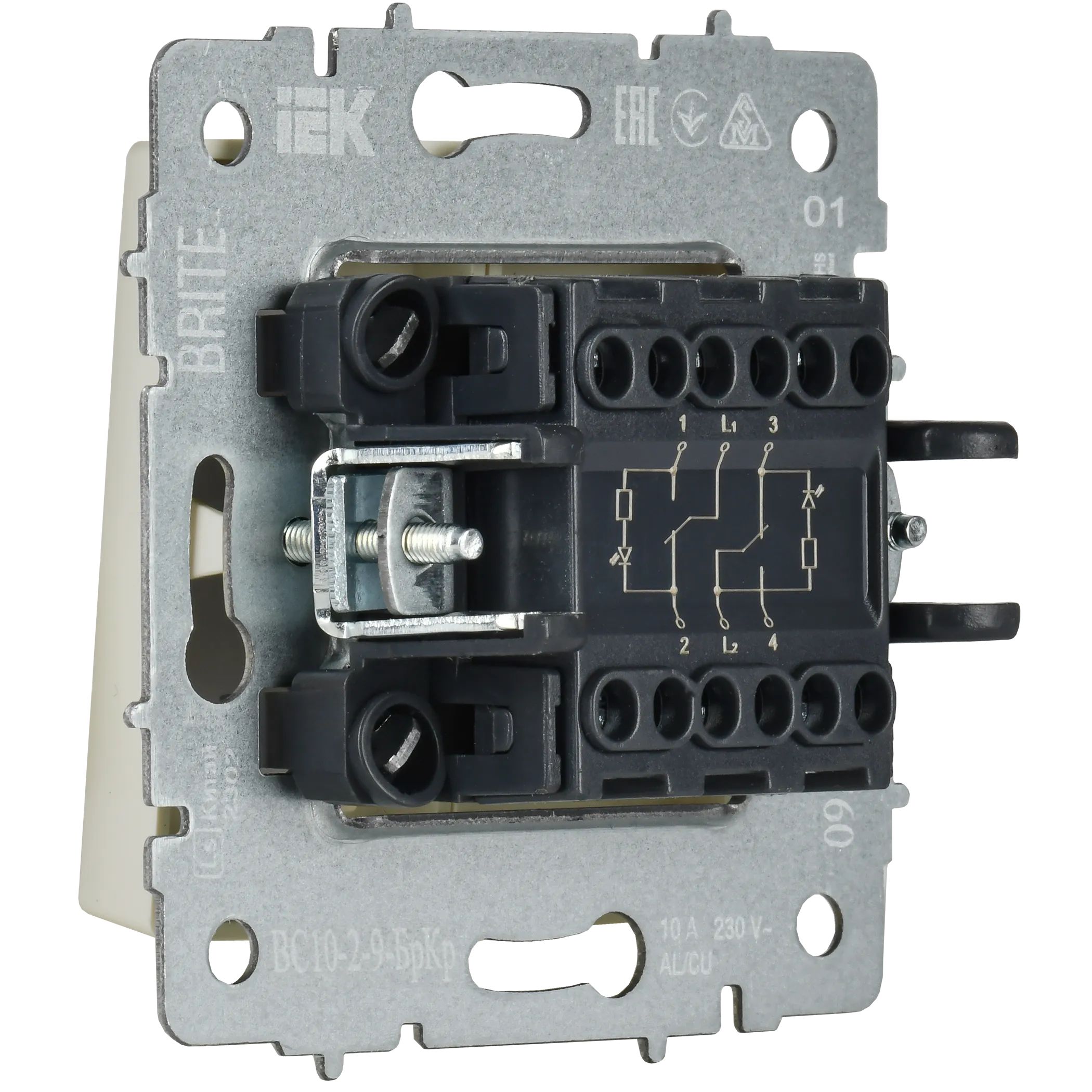 BRITE Выключатель 2-клавишный с индикацией для отелей 10А ВС10-2-9-БрКр бежевый IEK - Фото 4