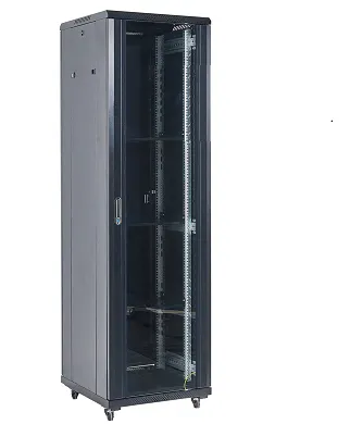 Напольный шкаф 19" 42U 600×600×2054 (ШxГxВ), дверь стекло, металлическая задняя дверь, боковые съемные стенки, RAL 9005 REXANT