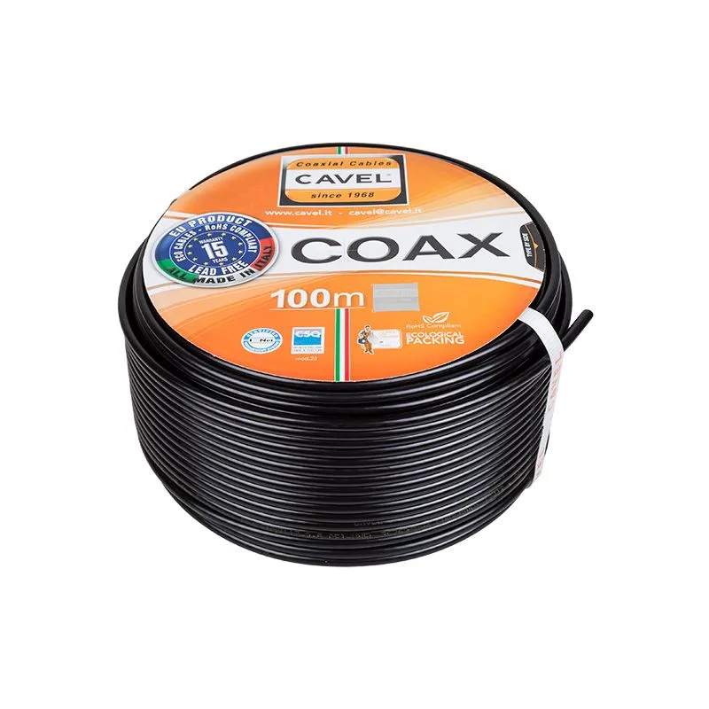 Кабель коаксиальный SAT-703PE, Cu/Al/CuSn, 75%, 75Ом, 100м, OUTDOOR, черный CAVEL