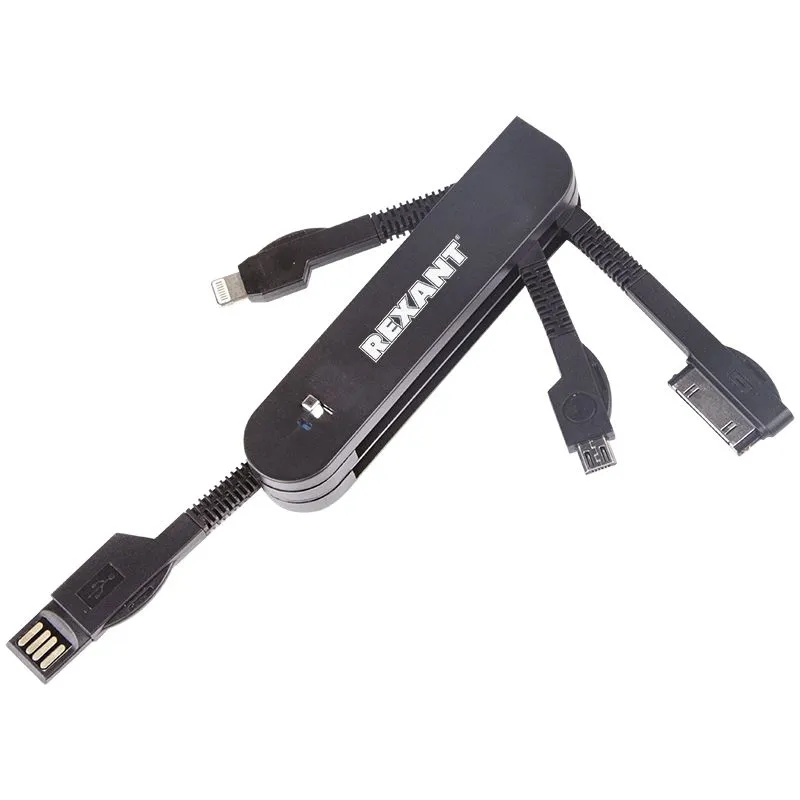 USB переходник "нож" 3 в 1 для iPhone 5/microUSB/iPhone 4 черный REXANT 18-4056